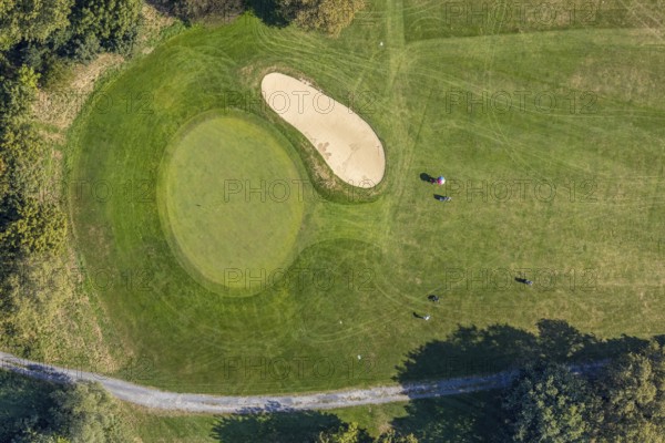 Aerial view, golf course, Golfclub Stahlberg im Lippetal e.V., Ebbeckeweg, Lippborg, Lippetal, Kreis Soest, North Rhine-Westphalia, Germany, DE, Europe, golf, golf course, golf club, Kreis-Soest-Buch, KreisSoestBuch, aerial view, aerial photography, aerial photography, sports, overview, bird's-eye view, meadows and fields, birds-eyes view, overview