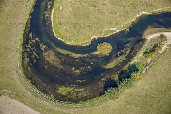 Aerial view, river Lippe, Lippe meadows, nature reserve, Lippborg, Lippetal, district Soest, North Rhine-Westphalia, Germany, DE, Europe, district Soest-Buch, district Soest-Buch, aerial view, aerial photography, aerial photography, nature reserve, nature conservation, overview, environmental protection, bird's eye view, meadows and fields, meadows and pastures, birds-eyes view, national nature reserve, overview, Lippe meander, meandering river, meanders