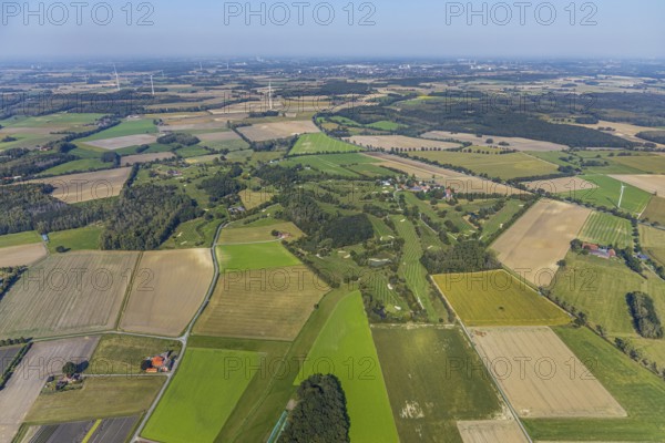 Aerial view, golf course, Golfclub Stahlberg im Lippetal e.V., Ebbeckeweg, Lippborg, Lippetal, Kreis Soest, North Rhine-Westphalia, Germany, DE, Europe, golf, golf course, golf club, Kreis-Soest-Buch, KreisSoestBuch, aerial view, aerial photography, aerial photography, sports, overview, bird's-eye view, meadows and fields, birds-eyes view, overview