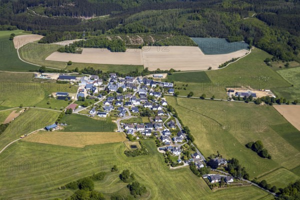 Aerial view, aerial view district Sporke, Lennestadt, Sauerland, North Rhine-Westphalia, Germany, DE, Europe, aerial view, aerial photography, aerial photography, town view, urban area, overview, bird's-eye view, meadows and fields, birds-eyes view, overview