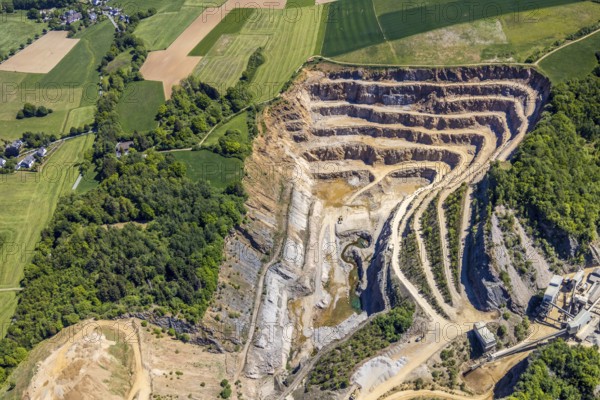 Aerial photo, Rheinkalk Grevenbrück GmbH quarry, Lennestadt, Sauerland, North Rhine-Westphalia, Germany, DE, Europe, aerial photo, aerial photography, aerial photography, quarry, overview, bird's-eye view, birds-eyes view, overview