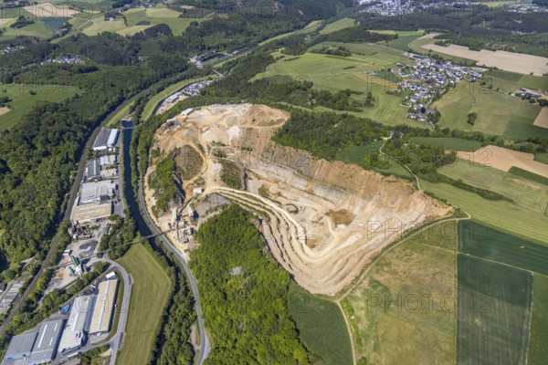 Aerial photo, Rheinkalk Grevenbrück GmbH quarry, Trockenbrück, Lennestadt, Sauerland, North Rhine-Westphalia, Germany, DE, Europe, aerial photo, aerial photography, aerial photography, quarry, overview, bird's-eye view, overview