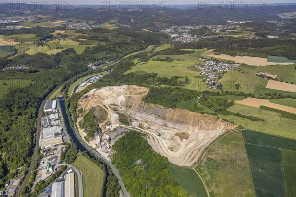 Aerial photo, Rheinkalk Grevenbrück GmbH quarry, Trockenbrück, Lennestadt, Sauerland, North Rhine-Westphalia, Germany, DE, Europe, aerial photo, aerial photography, aerial photography, quarry, overview, bird's-eye view, overview