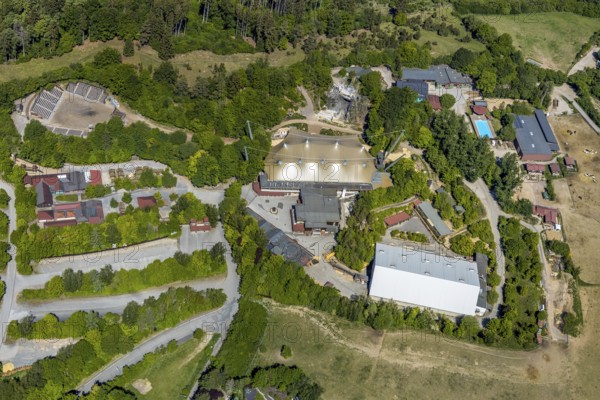 Aerial view, Elspe-Festival-Gelände, Zur Naturbühne, Lennestadt, Sauerland, North Rhine-Westphalia, Germany, DE, Europe, event location, Karl-May Festival, culture, art, aerial photography, aerial photography, aerial photography, overview, events, venue, event location, bird's eye view, birds-eyes view, overview