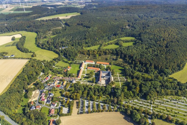 Aerial view, Dalheim Monastery, LWL-Landesmuseum für Klosterkultur, Dalheim, Lichtenau, Ostwestfalen-Lippe, OWL, North Rhine-Westphalia, Germany, Am Kloster, DE, Europe, culture, art, art museum, aerial photograph, aerial photography, aerial photography, museum, OWL book, OWL book, Ostwestfalenbuch, park, overview, events, event location, event venue, bird's-eye view, birds-eyes view, cultural use, overview