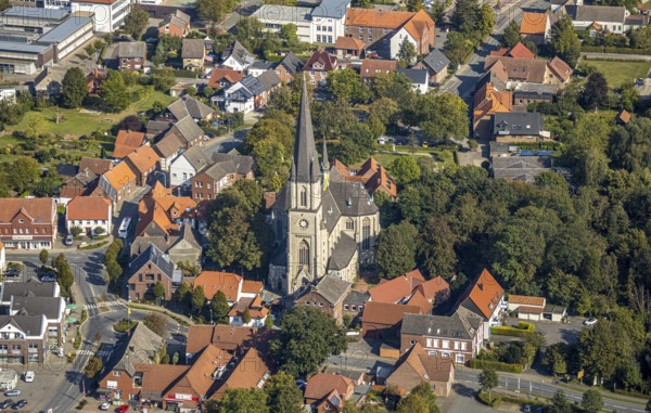 Aerial view, catholic church, pilgrimage basilica St. Ida, town centre Herzfeld, Lippetal, district Soest, North Rhine-Westphalia, Germany, DE, Europe, district Soest-Buch, district Soest-Buch, aerial view, aerial photography, aerial photography, overview, bird's-eye view, overview