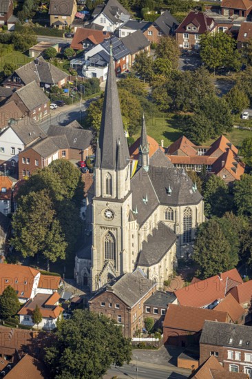Aerial view, catholic church, pilgrimage basilica St. Ida, town centre Herzfeld, Lippetal, district Soest, North Rhine-Westphalia, Germany, DE, Europe, district Soest-Buch, district Soest-Buch, aerial view, aerial photography, aerial photography, overview, bird's-eye view, overview