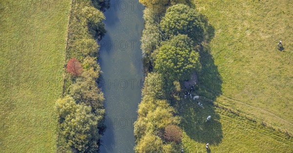 Aerial photograph, Lippe floodplains, River Lippe, Herzfeld, Lippetal, Soest district, North Rhine-Westphalia, Germany