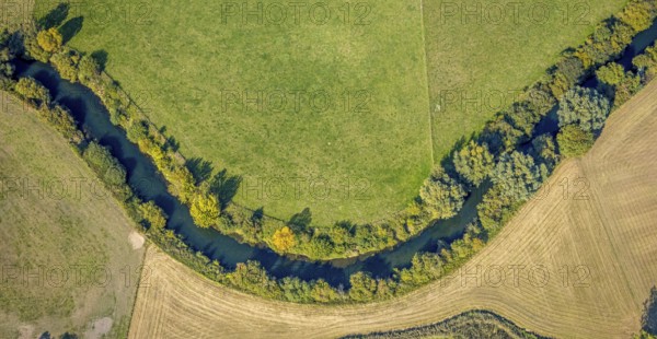 Aerial photograph, Lippe floodplains, River Lippe, Niederbauer, Lippetal, Soest district, North Rhine-Westphalia, Germany