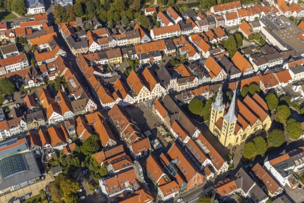 Aerial view, Old Town, Evang.Luth. church St. Nicolai, market place, town hall, Lemgo, East Westphalia-Lippe, OWL, North Rhine-Westphalia, Germany, Old Hanseatic City of Lemgo, place of worship, DE, Europe, religious community, place of worship, property tax, holy place, real estate, church, parish, denomination, aerial view, aerial photography, aerial photography, OWL book, OWL book, Ostwestfalenbuch, religion, religious site, overview, bird's-eye view, residential complex, living and life, residential area, residential buildings, residential quality, residential neighbourhood, housing estate, birds-eyes view, historic old town, historic sight, overview, red roofs