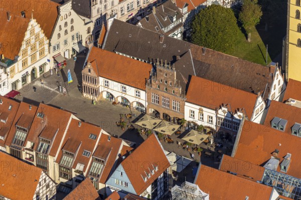 Aerial view, old town, town hall, market place, Lemgo, East Westphalia-Lippe, OWL, North Rhine-Westphalia, Germany, Old Hanseatic City of Lemgo, authority, DE, Europe, aerial view, aerial photography, aerial photography, OWL book, OWL book, East Westphalia book, city administration, overview, bird's eye view, birds-eyes view, historic old town, historic house facades, historic landmark, overview, red roofs