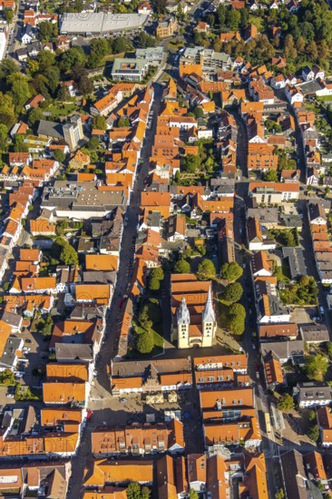 Aerial view, Old Town, Evang.Luth. church St. Nicolai, market place, town hall, Lemgo, East Westphalia-Lippe, OWL, North Rhine-Westphalia, Germany, Old Hanseatic City of Lemgo, place of worship, DE, Europe, religious community, place of worship, property tax, holy place, real estate, church, parish, denomination, aerial view, aerial photography, aerial photography, OWL book, OWL book, Ostwestfalenbuch, religion, religious site, overview, bird's-eye view, residential complex, living and life, residential area, residential buildings, residential quality, residential neighbourhood, housing estate, birds-eyes view, historic old town, historic sight, overview, red roofs