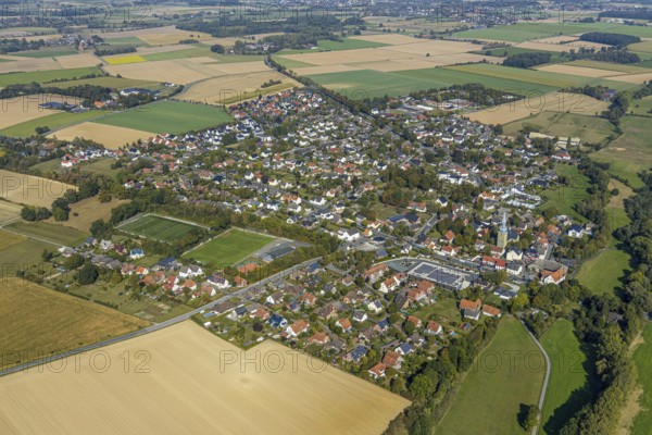 Aerial view, local view, St. Stephanus Church, Oestinghausen, Lippetal, Soest district, North Rhine-Westphalia, Germany