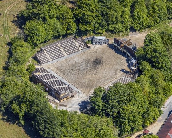 Aerial view, Elspe-Festival-Gelände, Zur Naturbühne, Lennestadt, Sauerland, North Rhine-Westphalia, Germany, DE, Europe, event location, Karl-May Festival, culture, art, aerial photography, aerial photography, aerial photography, overview, events, venue, event location, bird's eye view, birds-eyes view, overview