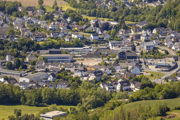 Aerial photo, Lennestadt-Grevenbrück railway station, Lennestadt district court, Lennestadt, Sauerland, North Rhine-Westphalia, Germany, railway station, authority, DE, Deutsche Bahn AG, Europe, aerial photo, aerial photography, aerial photography, overview, bird's-eye view, birds-eyes view, overview