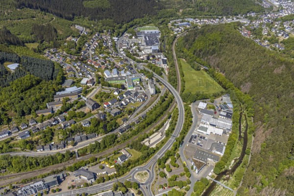 Aerial view, local view Altenhundem, St. Josefs-Hospital Lennestadt, Lennestadt, Sauerland, North Rhine-Westphalia, Germany, authority, federal road B236, DE, Europe, health care, hospital, clinic, clinic centre, hospital, roundabout, Lucas'scher Bogen, aerial view, aerial photography, aerial photography, medical facility, medical aid, emergency service, town hall, overview, bird's eye view, overview, medical care