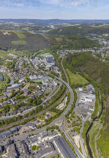 Aerial view, local view Altenhundem, St. Josefs-Hospital Lennestadt, Lennestadt, Sauerland, North Rhine-Westphalia, Germany, authority, federal road B236, DE, Europe, health care, hospital, clinic, clinic centre, hospital, roundabout, Lucas'scher Bogen, aerial view, aerial photography, aerial photography, medical facility, medical aid, emergency service, town hall, overview, bird's eye view, overview, medical care