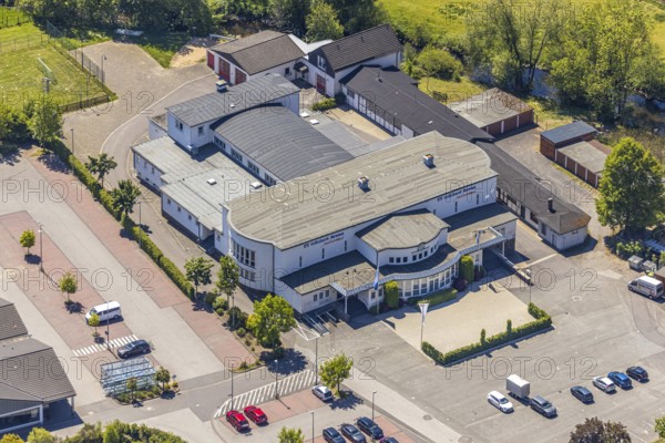 Aerial view, Sauerlandhalle, Altenhundem, Lennestadt, Sauerland, North Rhine-Westphalia, Germany, DE, Europe, culture, art, aerial photography, aerial photography, aerial photography, overview, events, event venue, event centre, bird's eye view, Volksbank Arena, birds-eyes view, cultural use, overview