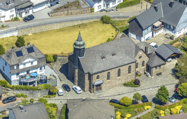 Aerial view, Langenei Church, Lennestadt, Sauerland, North Rhine-Westphalia, Germany, place of worship, DE, Europe, religious community, place of worship, church, parish, denomination, aerial photograph, aerial photography, aerial photography, overview, bird's-eye view, overview