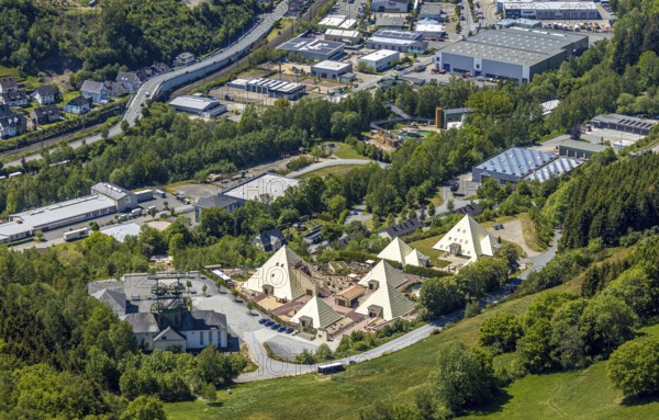 Aerial view, Galileo-Park, Sauerland Pyramids, Mining Museum Siciliaschacht, Lennestadt, Sauerland, North Rhine-Westphalia, Germany, DE, Europe, aerial view, aerial photography, aerial photography, museum, overview, bird's-eye view, overview