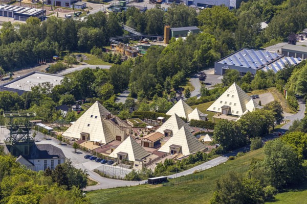 Aerial view, Galileo-Park, Sauerland Pyramids, Mining Museum Siciliaschacht, Lennestadt, Sauerland, North Rhine-Westphalia, Germany, DE, Europe, aerial view, aerial photography, aerial photography, museum, overview, bird's-eye view, overview