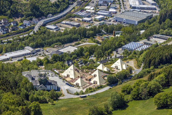 Aerial view, Galileo-Park, Sauerland Pyramids, Mining Museum Siciliaschacht, Lennestadt, Sauerland, North Rhine-Westphalia, Germany, DE, Europe, aerial view, aerial photography, aerial photography, museum, overview, bird's-eye view, overview