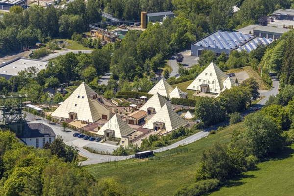 Aerial view, Galileo-Park, Sauerland Pyramids, Mining Museum Siciliaschacht, Lennestadt, Sauerland, North Rhine-Westphalia, Germany, DE, Europe, aerial view, aerial photography, aerial photography, museum, overview, bird's-eye view, overview