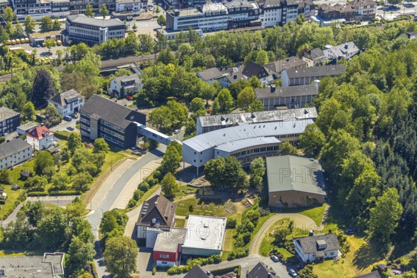 Aerial view, Gymnasium der Stadt Lennestadt, Altenhundem, Lennestadt, Sauerland, North Rhine-Westphalia, Germany, education, educational institution, DE, Europe, grammar school, educational institute, aerial view, aerial photography, aerial photography, school, overview, bird's-eye view, overview