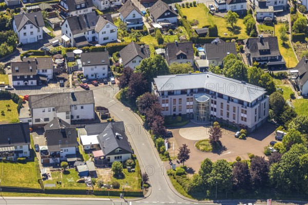 Aerial view, company building Innofactory GmbH, Maumker Straße, Lennestadt, Sauerland, North Rhine-Westphalia, Germany, DE, Europe, commercial enterprises, commercial space, commercial location, commercial use, aerial photograph, aerial photography, aerial photography, overview, bird's-eye view, birds-eyes view, overview