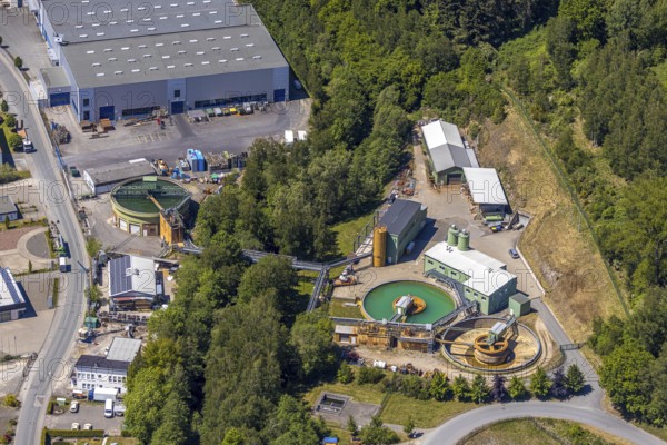 Aerial view, waterworks, Meggen, Lennestadt, Sauerland, North Rhine-Westphalia, Germany, DE, Europe, aerial photography, aerial photography, overview, bird's-eye view, overview