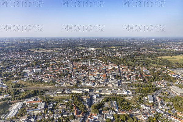 Aerial view, aerial view Lippstadt south, main station, Konrad-Adenauer-Ring, Lippstadt, district Soest, North Rhine-Westphalia, Germany, railway tracks, railway station, Cineplex Lippstadt, City, DE, Deutsche Bahn AG, Europe, main station, city centre, cinema, district Soest-Buch, district Soest-Buch, aerial view, aerial photography, aerial photography, MediaMarkt, local view, townscape, city area, city centre, overview, bird's-eye view, bird's-eye view, overview