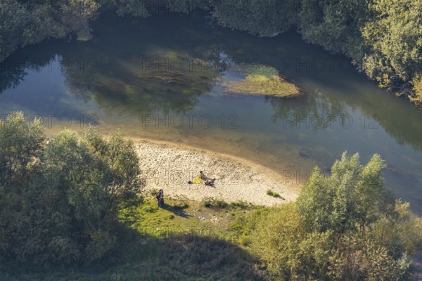 Aerial view, river Lippe, Lippe lido, Lippe floodplain west, Hagedornsweg, Lippstadt, district Soest, North Rhine-Westphalia, Germany, bathers, bathing resort, DE, Europe, leisure, leisure pool, leisure activities, leisure enjoyment, district Soest-Buch, district Soest-Buch, cultural landscape, aerial view, aerial photography, aerial photography, nature reserve, nature reserve, lido, overview, bird's eye view, hiking area, birds-eyes view, overview