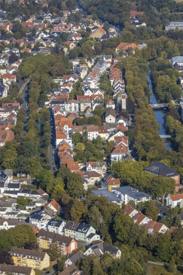 Aerial view, residential area Friedrichstraße, Möllerstraße, catholic parish church St. Elisabeth, Lippstadt, district of Soest, North Rhine-Westphalia, Germany, place of worship, DE, Europe, religious community, place of worship, property tax, green trees, holy place, real estate, church, parish, denomination, district of Soest-Buch, district of Soest-Buch, aerial photograph, aerial photography, aerial photography, religion, religious site, overview, bird's-eye view, residential complex, living and life, residential area, residential buildings, quality of life, residential neighbourhood, housing estate, bird's-eye view, overview