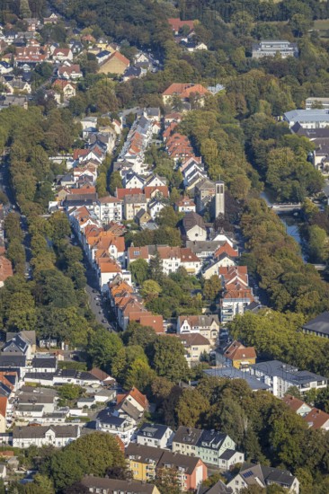 Aerial view, residential area Friedrichstraße, Möllerstraße, catholic parish church St. Elisabeth, Lippstadt, district of Soest, North Rhine-Westphalia, Germany, place of worship, DE, Europe, religious community, place of worship, property tax, green trees, holy place, real estate, church, parish, denomination, district of Soest-Buch, district of Soest-Buch, aerial photograph, aerial photography, aerial photography, religion, religious site, overview, bird's-eye view, residential complex, living and life, residential area, residential buildings, quality of life, residential neighbourhood, housing estate, bird's-eye view, overview
