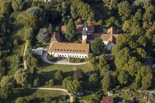 Aerial view, Stift Cappel-Berufskolleg, Cappel, Lippstadt, Kreis Soest, North Rhine-Westphalia, Germany, vocational school, education, educational institution, Cappeler Stiftsallee, DE, Europe, health care, Kreis-Soest-Buch, KreisSoestBuch, teaching institute, aerial view, aerial photography, aerial photography, school, social services, overview, bird's-eye view, forest area, birds-eyes view, overview