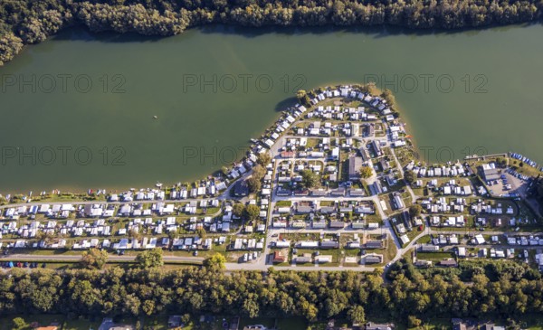 Aerial view, Camping Margaretensee, Lippstadt, Kreis Soest, North Rhine-Westphalia, Germany, camping, camping site, camping houses, camping mobile, camping site, DE, Europe, leisure, hobby, Kreis-Soest-Buch, KreisSoestBuch, aerial view, aerial photography, aerial photography, lake, overview, bird's-eye view, motorhome, caravan, birds-eyes view, overview