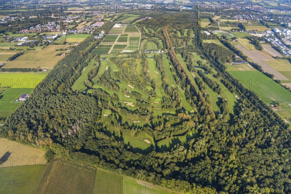 Aerial view, golf course, GolfClub Lippstadt, Lippstadt, Kreis Soest, North Rhine-Westphalia, Germany, DE, Europe, golf, golf course, golf club, Kreis-Soest-Buch, KreisSoestBuch, aerial view, aerial photography, aerial photography, sports, overview, bird's-eye view, forest area, Wiesenhausweg, birds-eyes view, overview