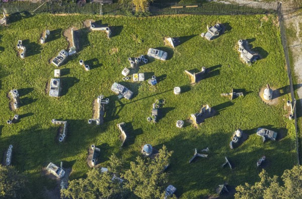 Aerial view, Mentzelsfelde Estate, Actionpark-North Rhine-Westphalia - Paintball Games and Outdoor, Lippstadt, Soest district, North Rhine-Westphalia, Germany, DE, Europe, leisure facility, leisure area, leisure activities, leisure enjoyment, Soest district book, Soest district book, aerial view, aerial photography, aerial photography, Mentzelsfelde, overview, bird's-eye view, forest area, birds-eyes view, overview