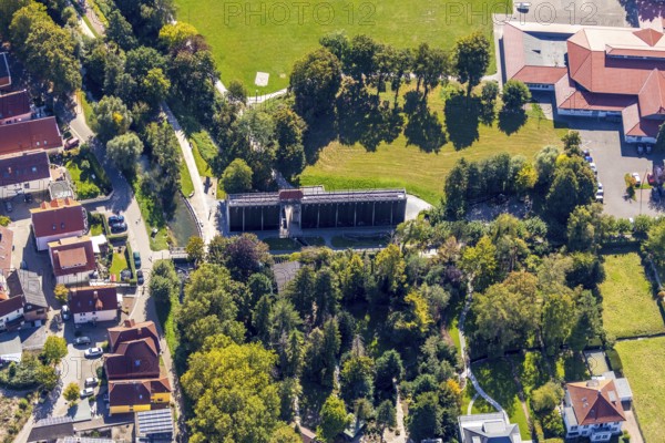 Aerial photograph, Salzkotten salt works in the spa garden, Salzkotten, OWL, Ostwestfalen-Lippe, East Westphalia, North Rhine-Westphalia, Germany, DE, Europe, graduation house, aerial photograph, aerial photography, aerial photography, OWL book, OWL book, overview, bird's-eye view, bird's-eye view, overview