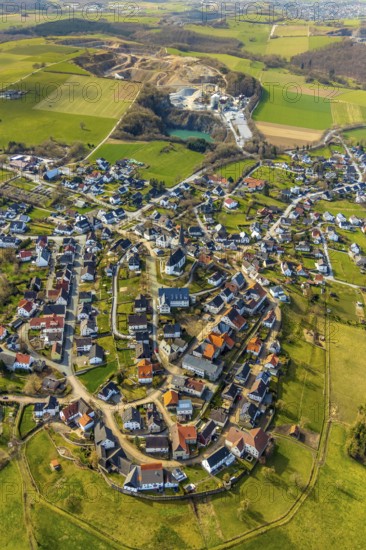 Aerial view, St. Clemens Catholic Church, sports field TV 1897 Kallenhardt, Kallenhardt, Rüthen, Sauerland, North Rhine-Westphalia, Germany, DE, Europe, birds-eyes view, aerial photography, aerial photography, aerial photography, overview, bird's eye view