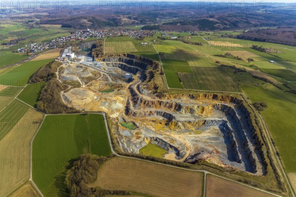 Aerial view, WESTKALK GmbH & Co. KG, Kallenhardt quarry, Suttrop, Kallenhardt, Rüthen, Sauerland, North Rhine-Westphalia, Germany, Warstein, DE, Europe, birds-eyes view, aerial photograph, aerial photography, aerial photography, overview, bird's-eye view
