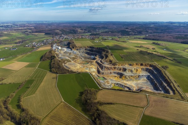 Aerial view, WESTKALK GmbH & Co. KG, Kallenhardt quarry, Suttrop, Kallenhardt, Rüthen, Sauerland, North Rhine-Westphalia, Germany, Warstein, DE, Europe, birds-eyes view, aerial photograph, aerial photography, aerial photography, overview, bird's-eye view