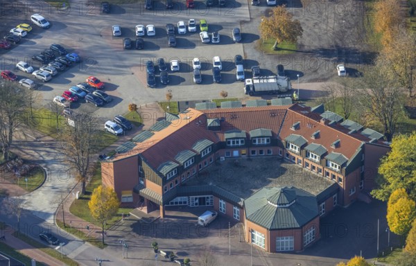 Aerial view, town hall Schermbeck, Schermbeck, Ruhr area, North Rhine-Westphalia, Germany, authority, DE, Europe, aerial view, aerial photography, aerial photography, town hall, city administration, overview, bird's-eye view, overview