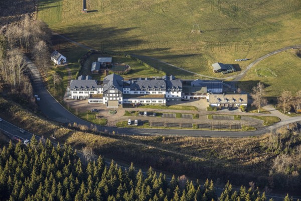 Aerial photo, Hotel Rimberg, Osterwald, Schmallenberg, Sauerland, North Rhine-Westphalia, Germany, DE, Europe, gastronomy, hotel, hotel facilities, hotel business, aerial photo, aerial photography, aerial photography, Rimberg, overview, bird's-eye view, forest area, birds-eyes view, overview