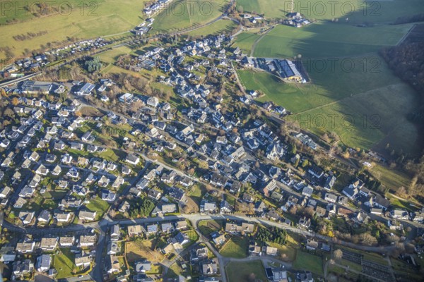 Aerial view, local view Bödefeld, Schmallenberg, Sauerland, North Rhine-Westphalia, Germany, DE, Europe, property tax, Hunaustraße, real estate, aerial view, aerial photography, aerial photography, local view, townscape, urban area, overview, bird's-eye view, residential complex, living and life, residential area, residential buildings, quality of life, birds-eyes view, overview