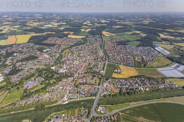 Aerial view, aerial view Senden, Dortmund-Ems-Canal, Senden, Münsterland, North Rhine-Westphalia, Germany, federal road B235, DE, Europe, distant view, property tax, real estate, canal, agricultural fields, aerial view, aerial photography, aerial photography, aerial view, town view, urban area, overview, bird's eye view, forest area, meadows and fields, residential area, living and life, residential area, residential buildings, quality of life, residential neighbourhood, housing estate, birds-eyes view, landw, overview