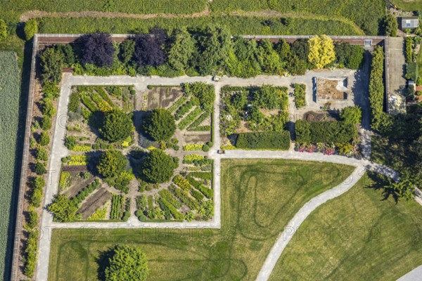 Aerial view, monastery garden, St. Clare Capuchin Monastery, Senden, Münsterland, North Rhine-Westphalia, Germany, Clarissen monastery, DE, Europe, shapes and colours, Franciscan order, house of pastoral care, Clarissen monastery, monastery, aerial photograph, aerial photography, aerial photography, overview, bird's-eye view, birds-eyes view, overview