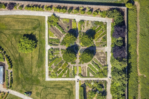 Aerial view, monastery garden, St. Clare Capuchin Monastery, Senden, Münsterland, North Rhine-Westphalia, Germany, Clarissen monastery, DE, Europe, shapes and colours, Franciscan order, house of pastoral care, Clarissen monastery, monastery, aerial photograph, aerial photography, aerial photography, overview, bird's-eye view, birds-eyes view, overview