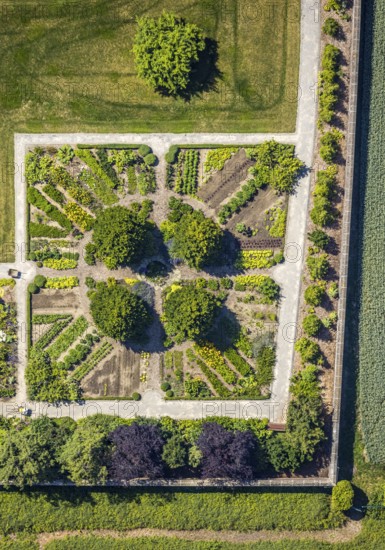 Aerial view, monastery garden, St. Clare Capuchin Monastery, Senden, Münsterland, North Rhine-Westphalia, Germany, Clarissen monastery, DE, Europe, shapes and colours, Franciscan order, house of pastoral care, Clarissen monastery, monastery, aerial photograph, aerial photography, aerial photography, overview, bird's-eye view, birds-eyes view, overview