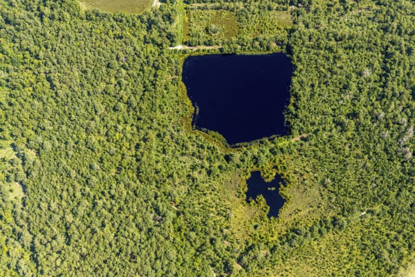 Aerial view, nature reserve Venner Moor, Dortmund-Ems-Canal, lake, Senden, Münsterland, North Rhine-Westphalia, Germany, DE, Europe, distant view, farmsteads, canal, LSG, landscape conservation area, aerial view, aerial photography, aerial photography, NSG, nature reserve, nature conservation area, pond, overview, environmental protection, bird's eye view, forest area, meadows and fields, birds-eyes view, overview
